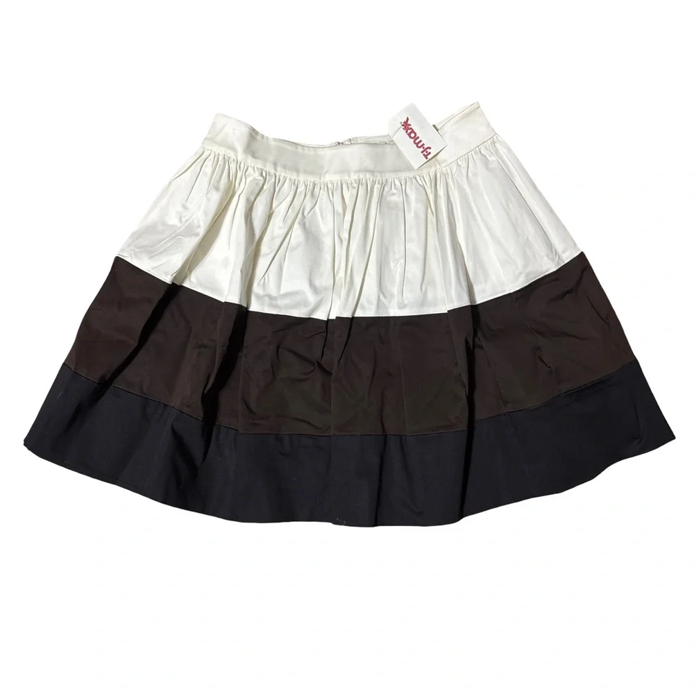 Kate Spade Colorblock Pleated Mini Skirt Cream Brown Black